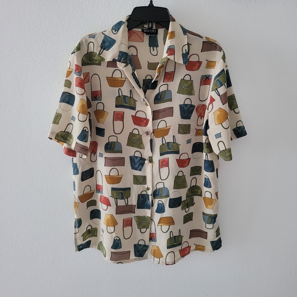 Milano Cream Multicolor Button Down Shirt with bag printer Size M